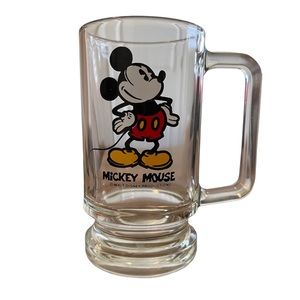 Vintage Walt Disney Productions Mickey Mouse Glass Cup Mug With Handle